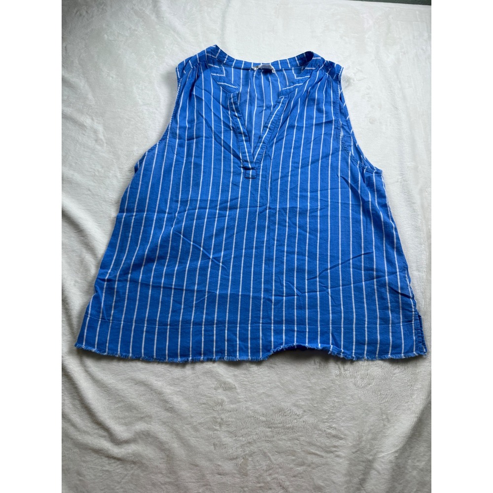 Carve Designs Blue White Striped Organic Cotton Sleeveless V-Neck Top Large